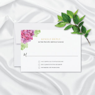 Watercolor Hydrangeas Pink Shades Wedding  RSVP Card