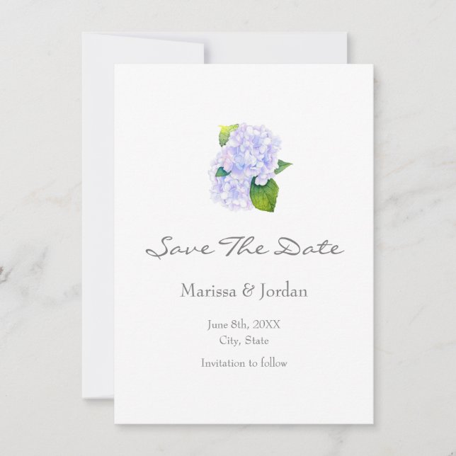 Watercolor Hydrangeas Save The Date (Front)