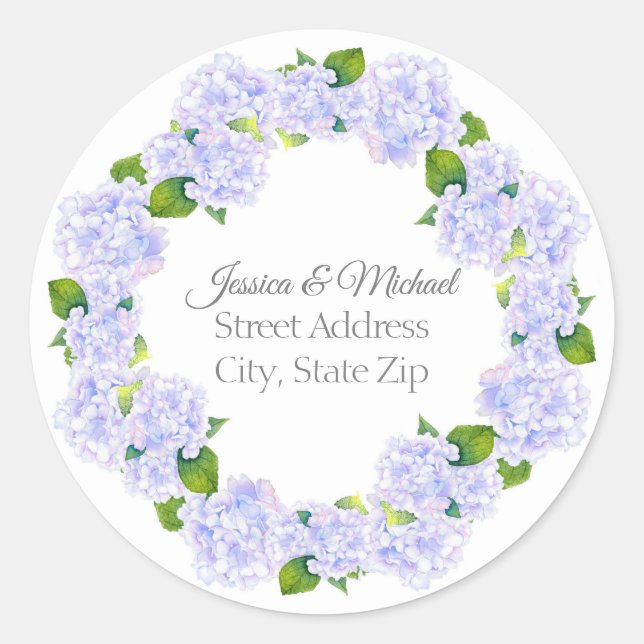 Watercolor Hydrangeas Wreath  Classic Round Sticker (Front)