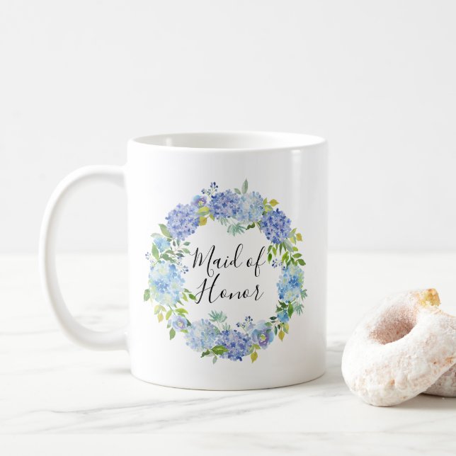 Watercolor Hydrangeas Wreath Maid of Honour Mug (With Donut)