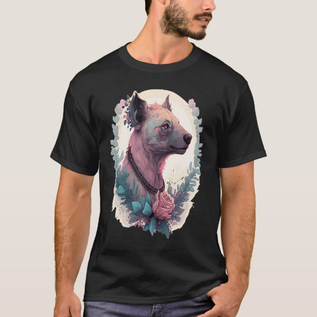 Watercolor Hyena Flower Crown Africa Safari Animal T-Shirt (Front)