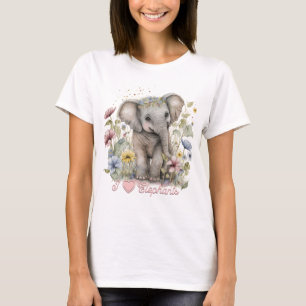 Watercolor, I Love Elephants T-Shirt