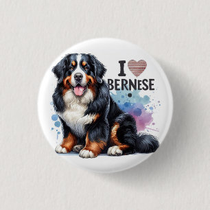 Watercolor I Love My Bernese Mountain Dog 3 Cm Round Badge