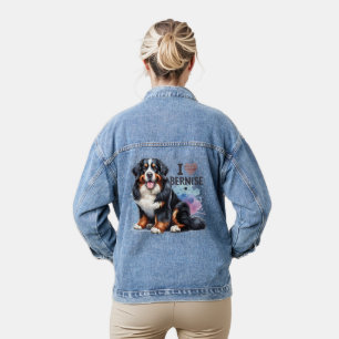Watercolor I Love My Bernese Mountain Dog Denim Jacket