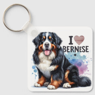 Watercolor I Love My Bernese Mountain Dog Key Ring