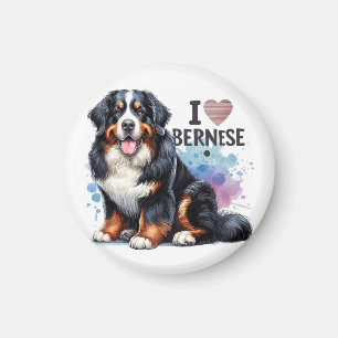 Watercolor I Love My Bernese Mountain Dog Magnet