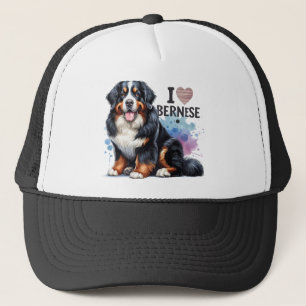 Watercolor I Love My Bernese Mountain Dog Trucker Hat