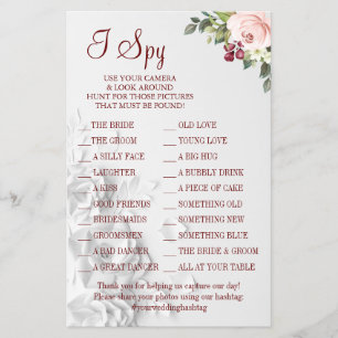 Watercolor I spy wedding reception game card