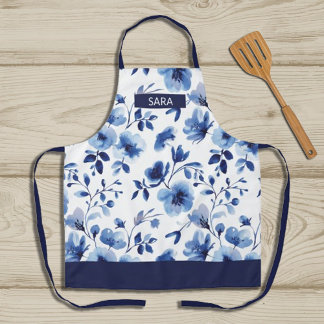 Watercolor Ice Blue Floral Apron