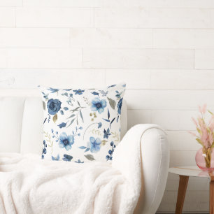 Watercolor Ice Blue Floral Cushion