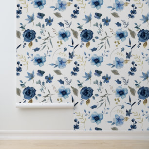 Watercolor Ice Blue Floral Wallpaper