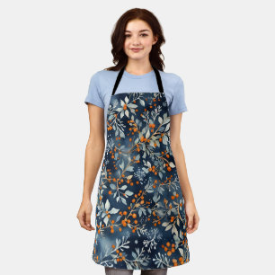 Watercolor Ice Blue Winter Floral Pattern Apron