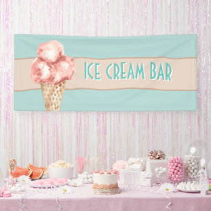 Watercolor ice cream bar Vintage style Blue Pink  Banner