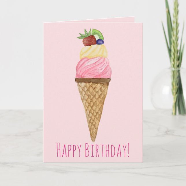 Watercolor Ice Cream Birthday Card (Front)