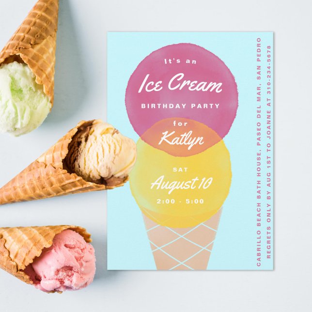 Watercolor Ice Cream Birthday Party Invitation (Creator Uploaded)