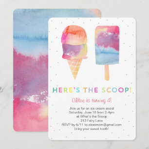 Watercolor Ice Cream Birthday Party Invite