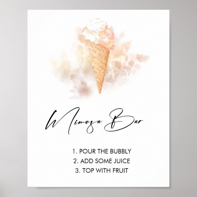 Watercolor Ice Cream Bridal Shower Mimosa Bar Sign (Front)