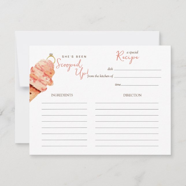 Watercolor Ice cream Bridal shower Recipe card (Front)