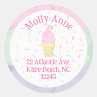 Watercolor Ice Cream Cone Sprinkles Address Label