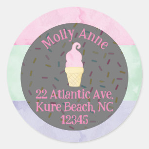 Watercolor Ice Cream Cone Sprinkles Address Label