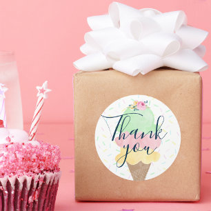 Watercolor Ice Cream Cone Thank You Stickers