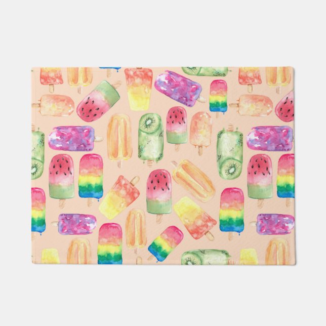 Watercolor Ice-cream Coral Doormat (Front)