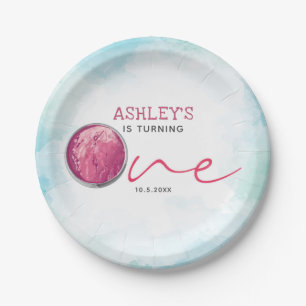 Watercolor Ice Cream First Birhtday Paper Plate