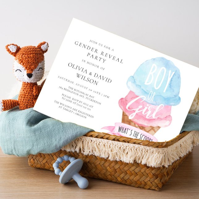 Watercolor Ice Cream Gender Reveal Invitation (Creator Uploaded)