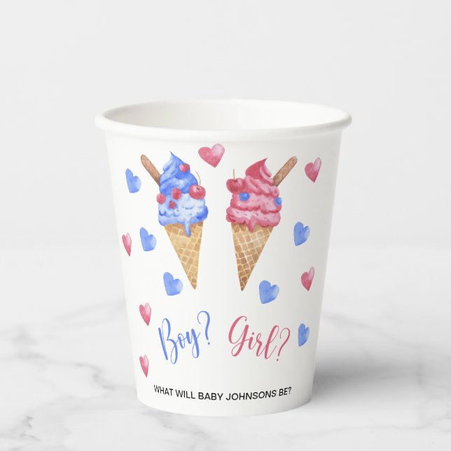 Watercolor Ice cream gender reveal Paper Cups (Front)