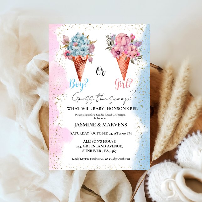 Watercolor Ice Cream Guess the gender reveal   Invitation (Creator Uploaded)