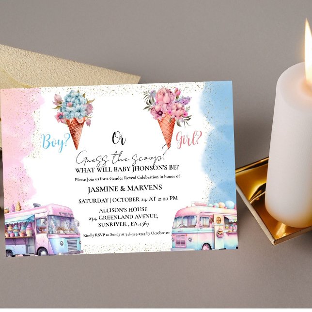 Watercolor Ice Cream Guess the gender reveal   Invitation (Creator Uploaded)