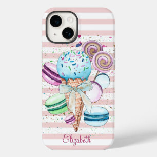 Watercolor Ice cream,Macaroons,Pink Stripes Case-Mate iPhone 14 Case