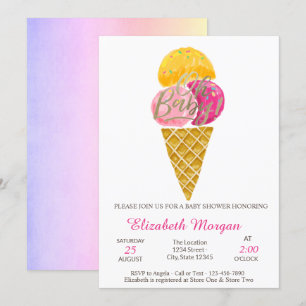 Watercolor Ice cream Oh Baby Summer Baby Shower  Invitation