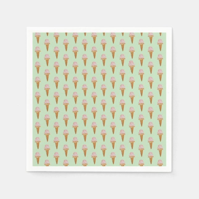 Watercolor Ice Cream Paper Napkins (mint green) (Front)
