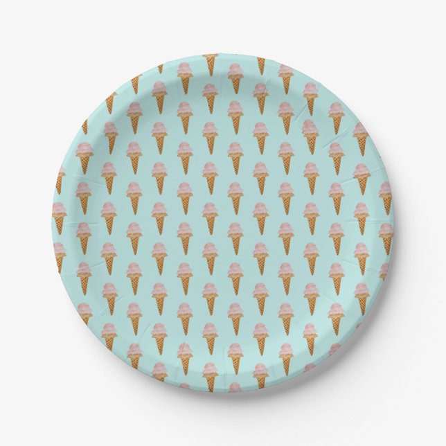 Watercolor Ice Cream Paper Plate (turquoise) (Front)