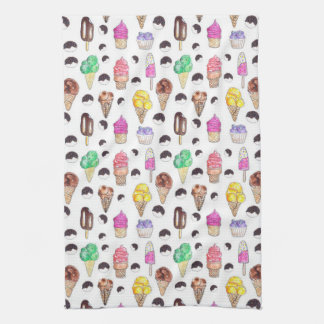 Watercolor Ice Cream Pattern Tea Towel
