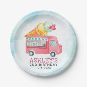 Watercolor Ice Cream Personalised Party Paper Plate
