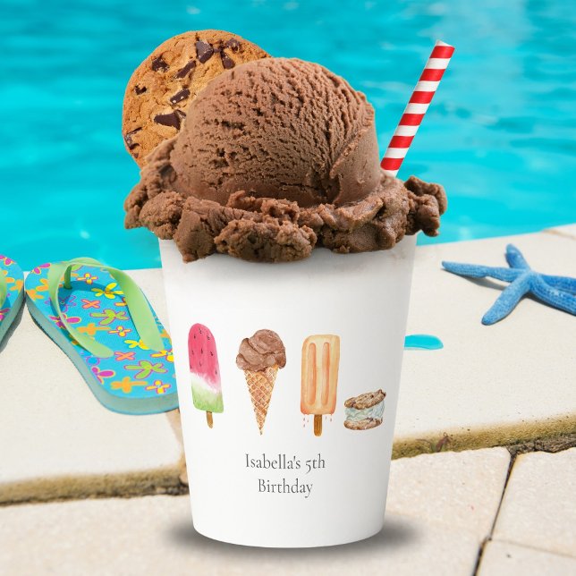 Watercolor Ice Cream & Popsicles Birthday Party Paper Cups (Creator Uploaded)