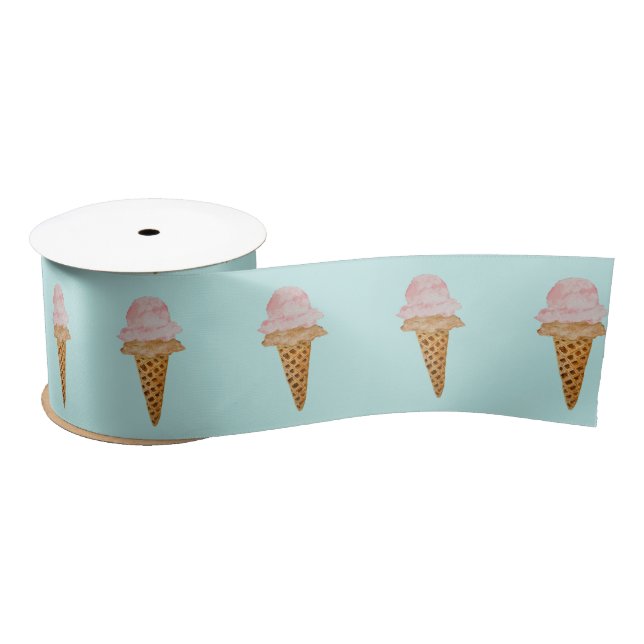 Watercolor Ice Cream Ribbon (turquoise) Satin Ribbon (Spool)