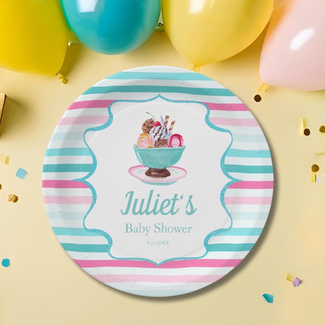 Watercolor Ice Cream Sundae Baby Shower Paper Plate (Creator Uploaded)
