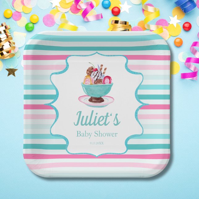 Watercolor Ice Cream Sundae Baby Shower Paper Plate (Creator Uploaded)