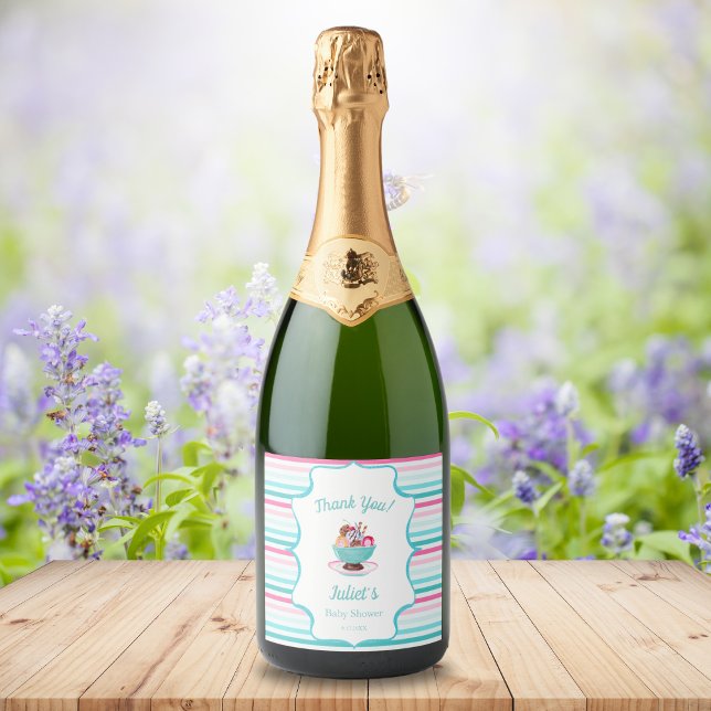 Watercolor Ice Cream Sundae Baby Shower Sparkling Wine Label (Creator Uploaded)