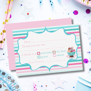 Watercolor Ice Cream Sundae Birthday Fill In Thank Thank You Card