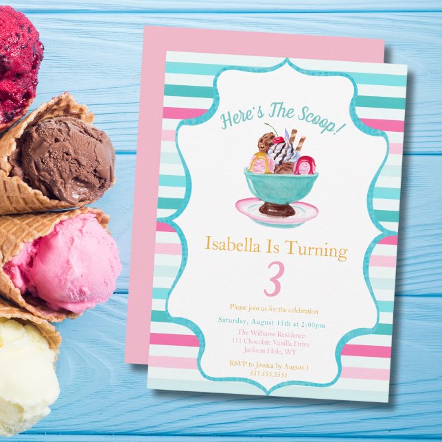 Watercolor Ice Cream Sundae Birthday Invitation (Creator Uploaded)