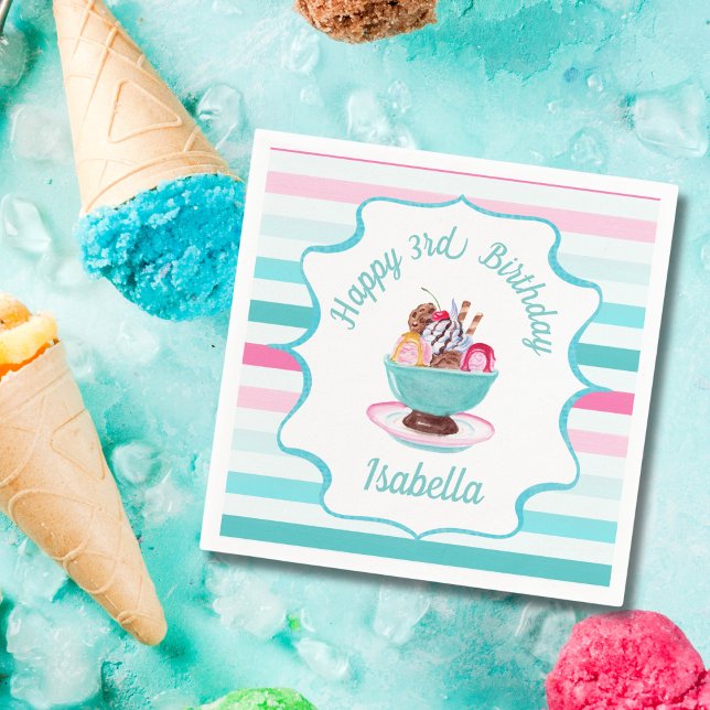 Watercolor Ice Cream Sundae Birthday  Napkin (Creator Uploaded)