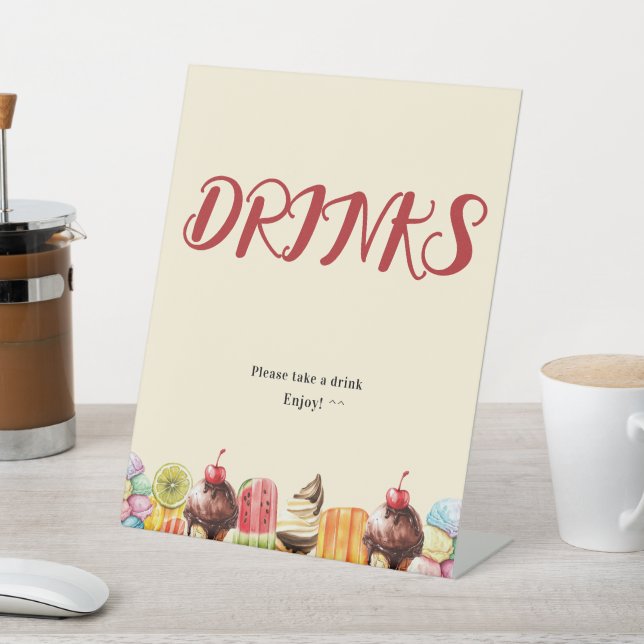 Watercolor Ice Cream Sweet Baby Shower Drinks Pedestal Sign (In SItu)