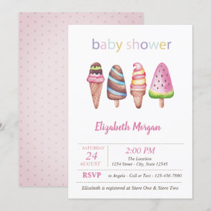 Watercolor Ice creams Dots Baby Shower  Invitation