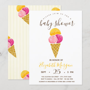 Watercolor Ice creams,Stripes Baby Shower  Invitation