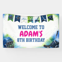 Watercolor Ice Hockey Birthday Party Banner
