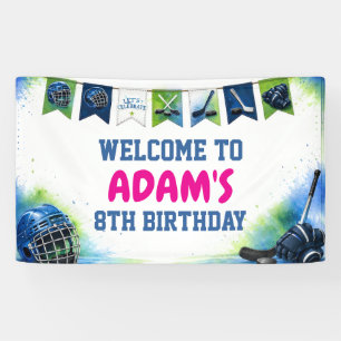 Watercolor Ice Hockey Birthday Party Banner